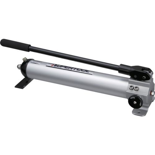 《メーカー》 （株）スーパーツール 《品番》 HP500AN 《特長》 ●高圧・低圧の二段自動切換の吐出型ポンプです。 ●アルミ製なので、持ち運びに便利です。 《用途》 ●単動式シリンダー用油圧ポンプ