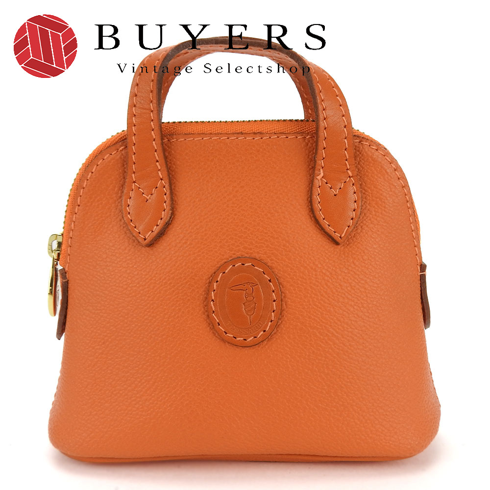 中古 トラサルディ ポーチ レザー PVC オレンジ ゴールド金具 ハンドバッグ型 ミニ レディース 女性 TRUSSARDI