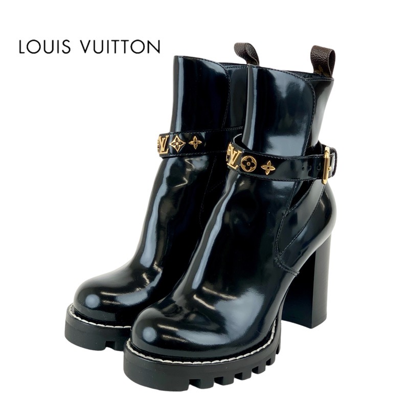ルイヴィトン LOUIS VUITTON スタートレイルライン ブーツ ショートブーツ 靴 シューズ パテント ブラック ゴールド 未使用 アンクルブーツ モノグラム 送料無料