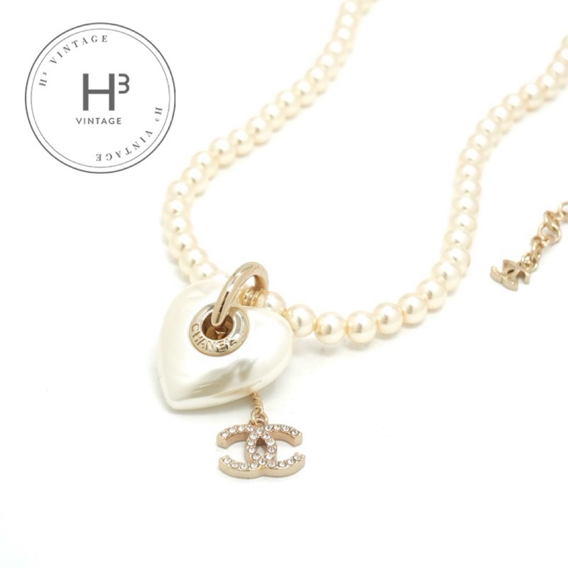 シャネル CHANEL ネックレス ペンダント チョーカー ホワイト ゴールド ココマーク ハート ラインストーン