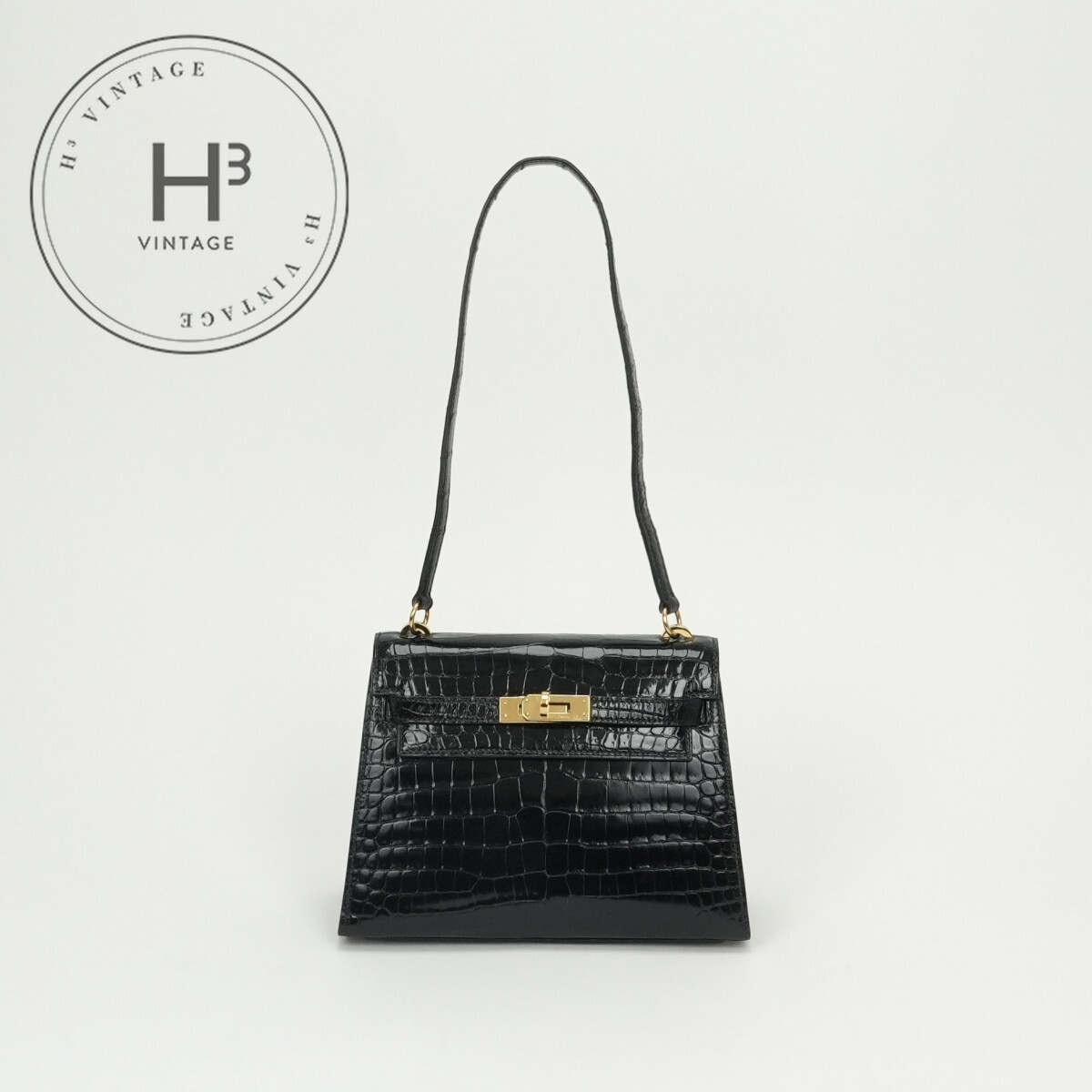 エルメス HERMES ケリー20 ミニケリー バッグ トートバッグ ショルダーバッグ ポロサス クロコダイル ノワール Noir ブラック Black 黒