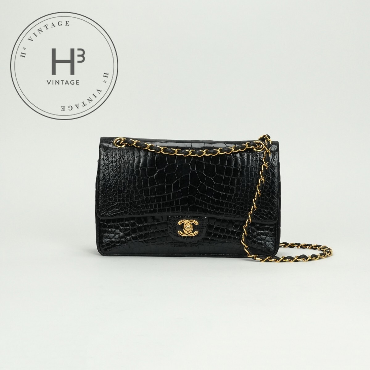 シャネル CHANEL マトラッセ25 ダブルフラップ Wフラップ ダブルチェーン Wチェーン バッグ ショルダーバッグ クロコダイル ブラック