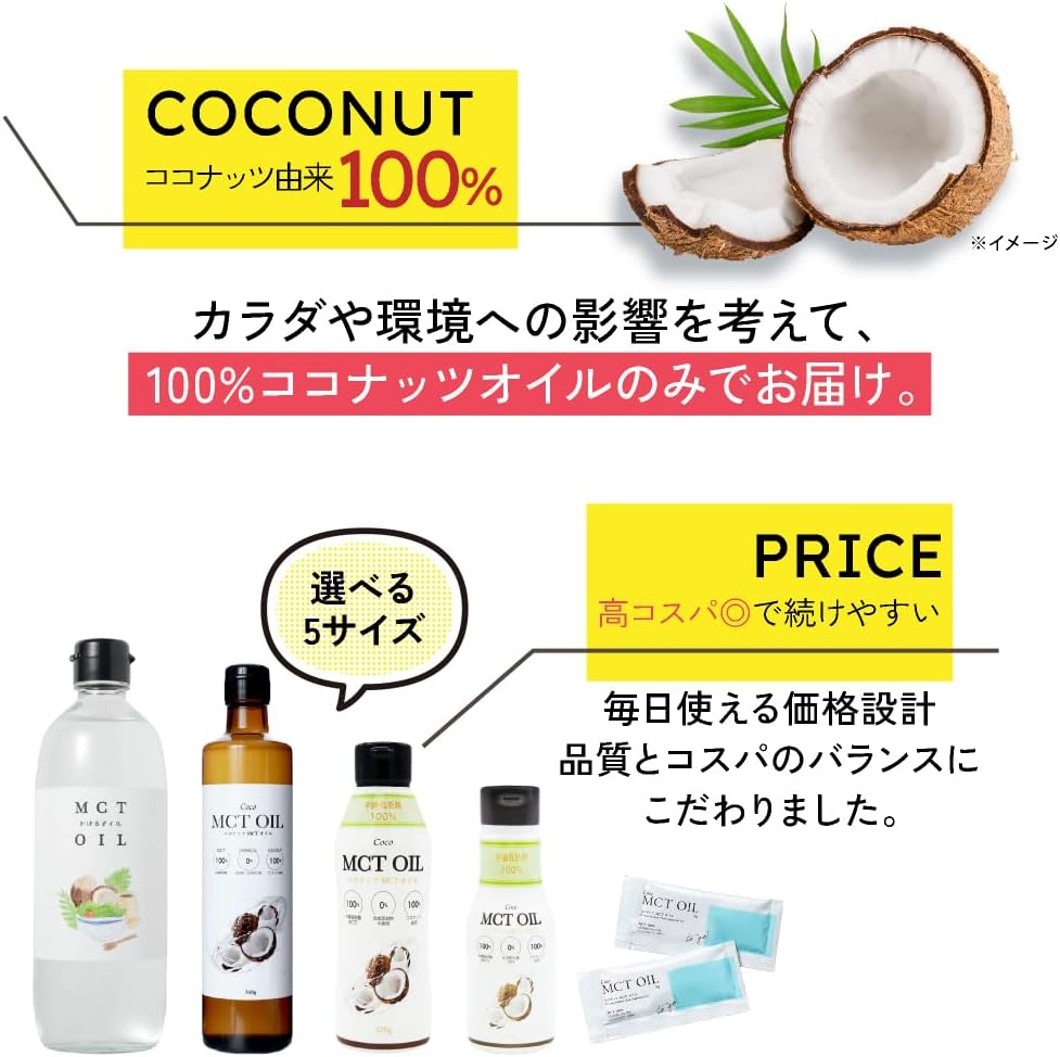 ココナッツ由来100パーセントのフラットクラフトMCTオイルシリーズ