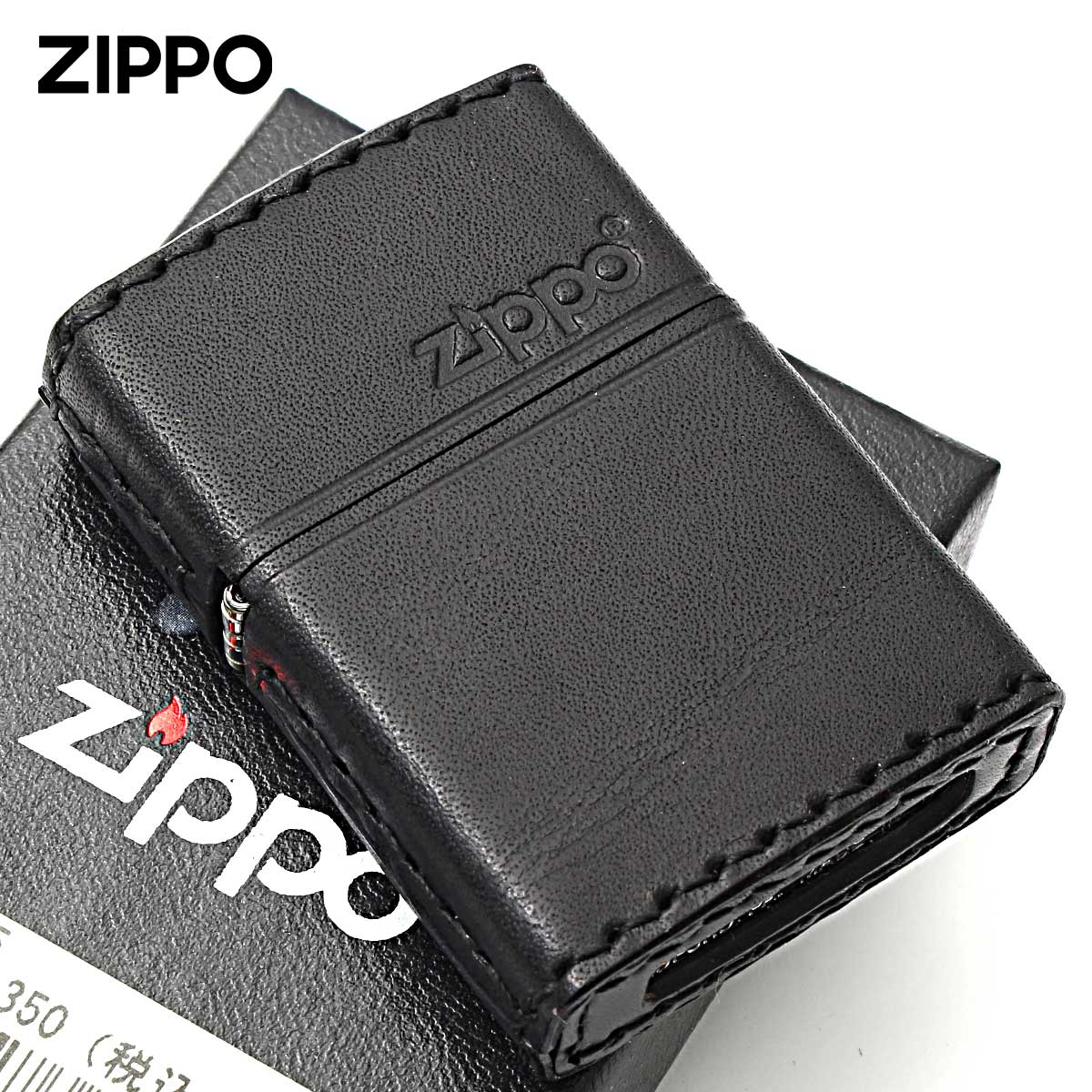 Zippo ジッポライター 革巻き 牛革 レザー ジッポ ロゴ ブラック ハンドメイド 手縫い REAL LEATHER ZIPPO LOGO B-5本牛革（Real Leather）を、職人がひとつ