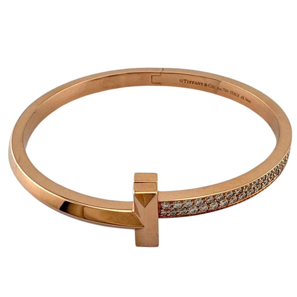 ティファニー Ｔワン ワイド ヒンジバングル ダイヤモンド バングル 18金 K18ピンクゴールド ダイヤモンド メンズ TIFFANY & Co. 中古 R & K