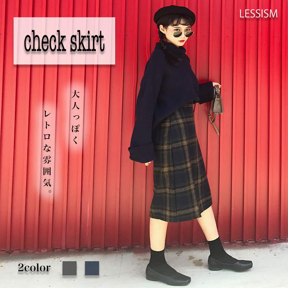【商品名】チェックスカート【カラー】ネイビー グレー【サイズ】S M L XL 2XL【サイズ表記】・Mサイズ:ウエスト68 ヒップ96 総丈68・Lサイズ:ウエスト72 ヒップ100 総丈69・XL