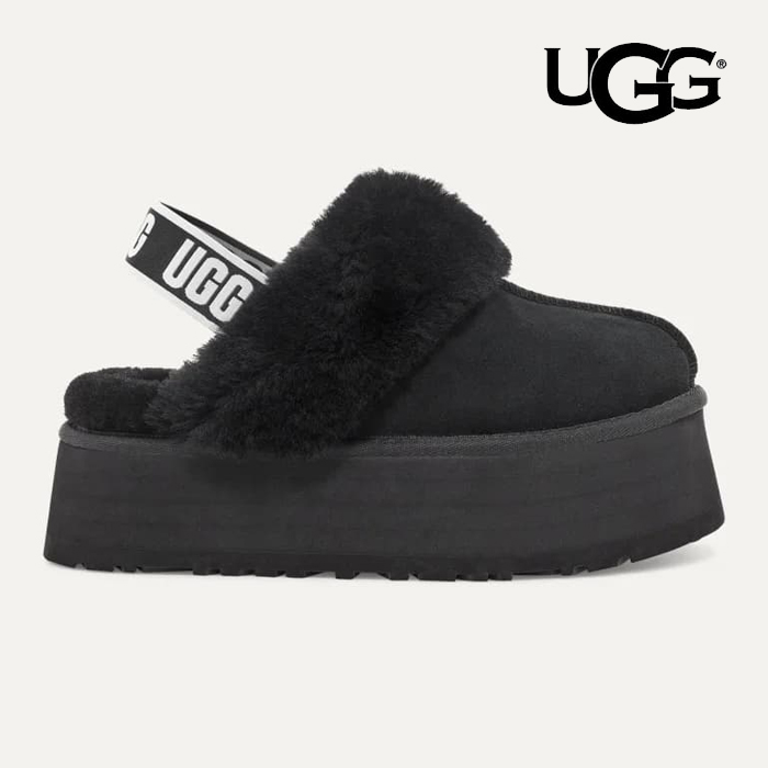 毎日発送 UGG アグ レディース ファンケット ファー サンダル 厚底 スリッポン 黒 スエード シープスキン W FUNKETTE 1113474 BLACK 並行