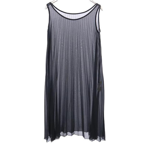 ランバンオンブルー 日本製 ノースリーブ シースルー プリーツ ワンピース 38 ブラック系 LANVIN en Bleu レディース ※サイズに関しまして実寸も参考にお願いいたします。(サイズ不明、
