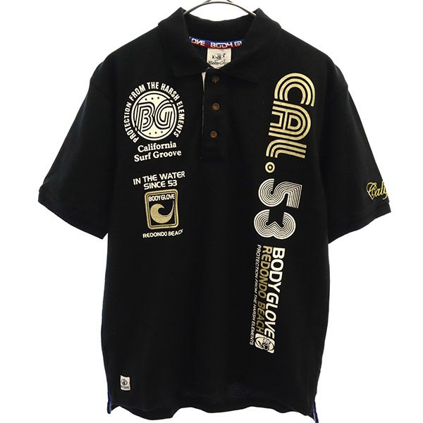 ボディグローブ プリント 半袖 ポロシャツ M ブラック BODY GLOVE メンズ