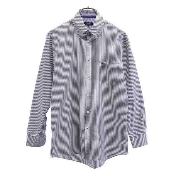 バーバリーブラックレーベル 三陽商会 日本製 ストライプ 長袖 ボタンダウンシャツ 40 ブルー系 BURBERRY BLACK LABEL メンズ ※サイズに関しまして実寸も参考にお願いいたします。