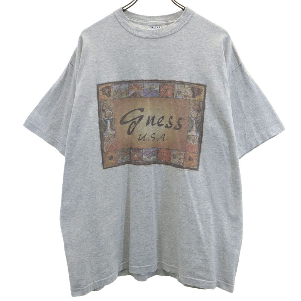 ゲス 90s USA製 オールド 半袖 Tシャツ XL グレー Guess メンズ