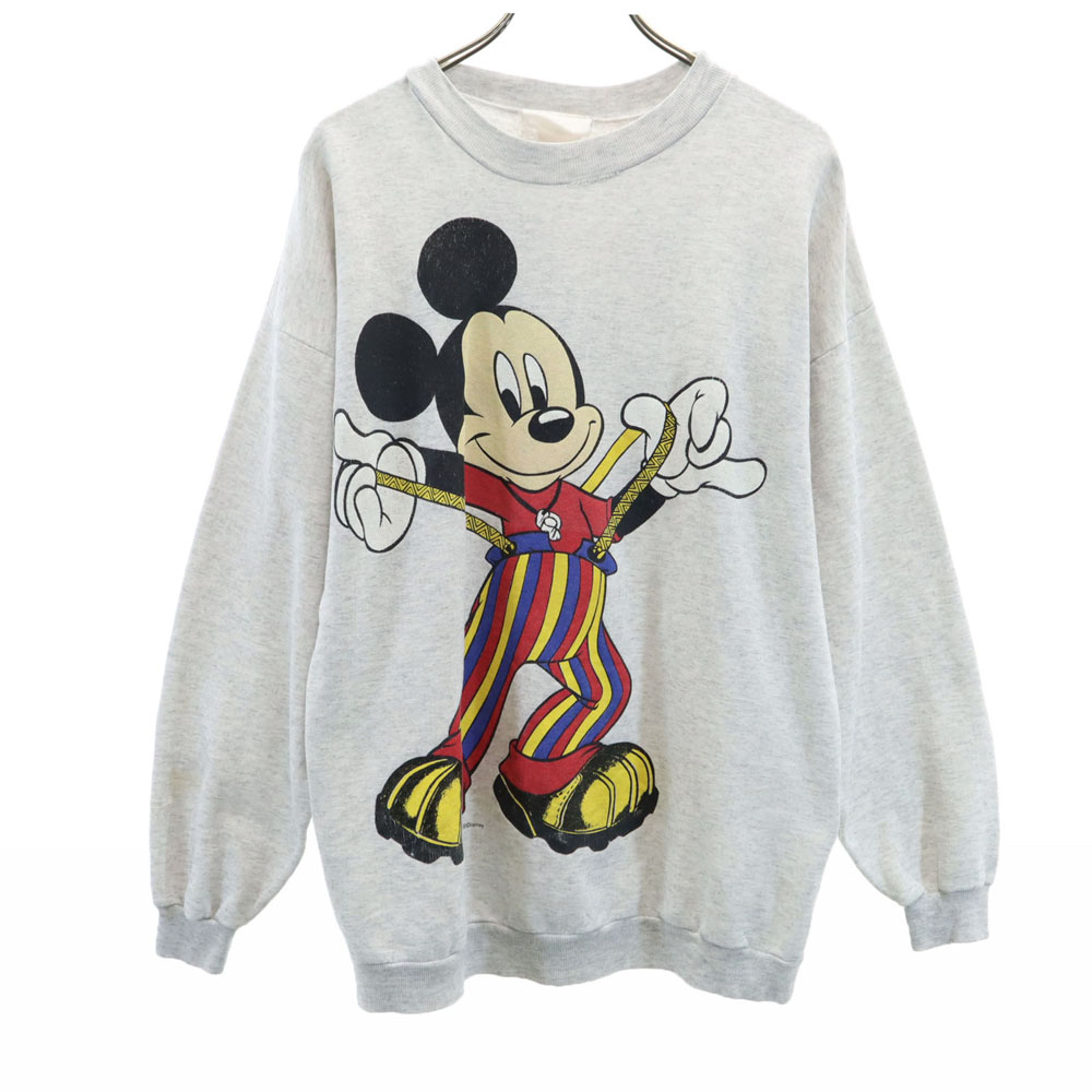 オールド 90s ディズニー ミッキーマウス 長袖 スウェット トレーナー M ライトグレー OLD Disney メンズ ※サイズに関しまして実寸も参考にお願いいたします。(サイズ不明、男女どちらか
