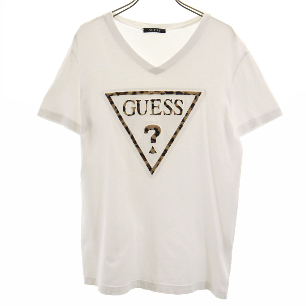 ゲス エンボスロゴ 半袖 Vネック Tシャツ M ホワイト Guess メンズ