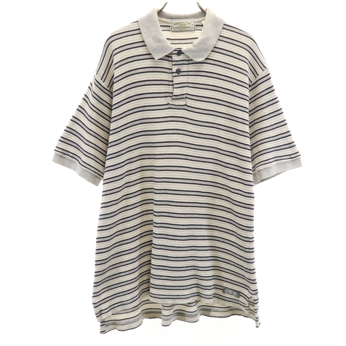 AMERICAN EAGLE OUTFITTERS アメリカンイーグルアウトフィッターズ ボーダー柄 半袖 サーマル ポロシャツ M グレー系 メンズ