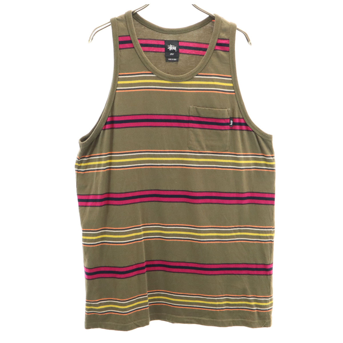 STUSSY ステューシー ノースリーブ タンクトップ L カーキ系 メンズ