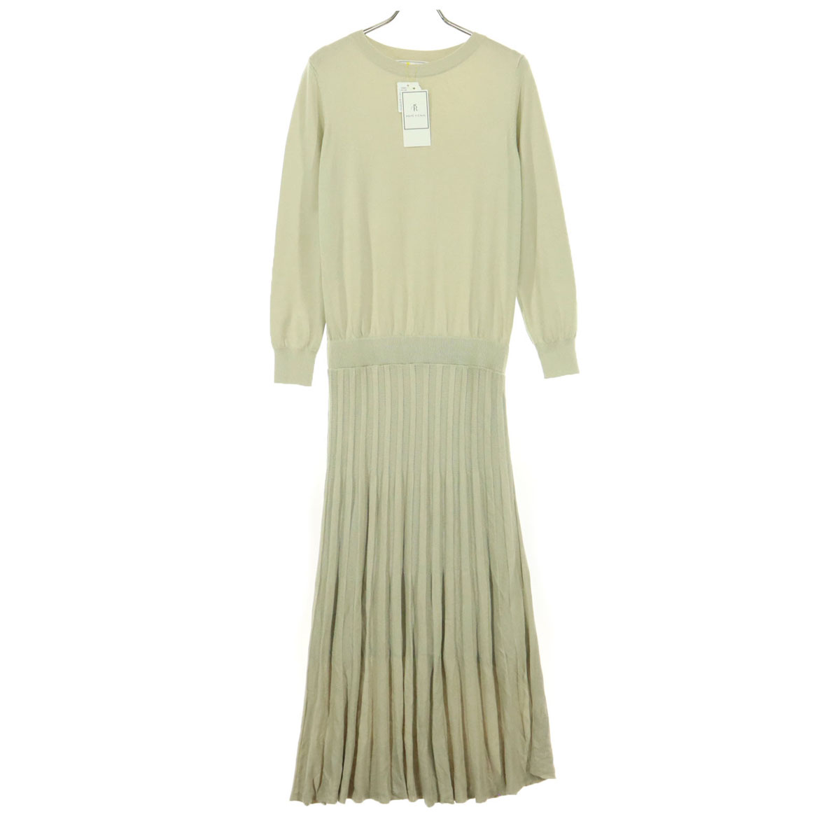 未使用 ROPE PICNIC ロペピクニック 長袖 ニット ロングワンピース 40 ベージュ プリーツ レディース