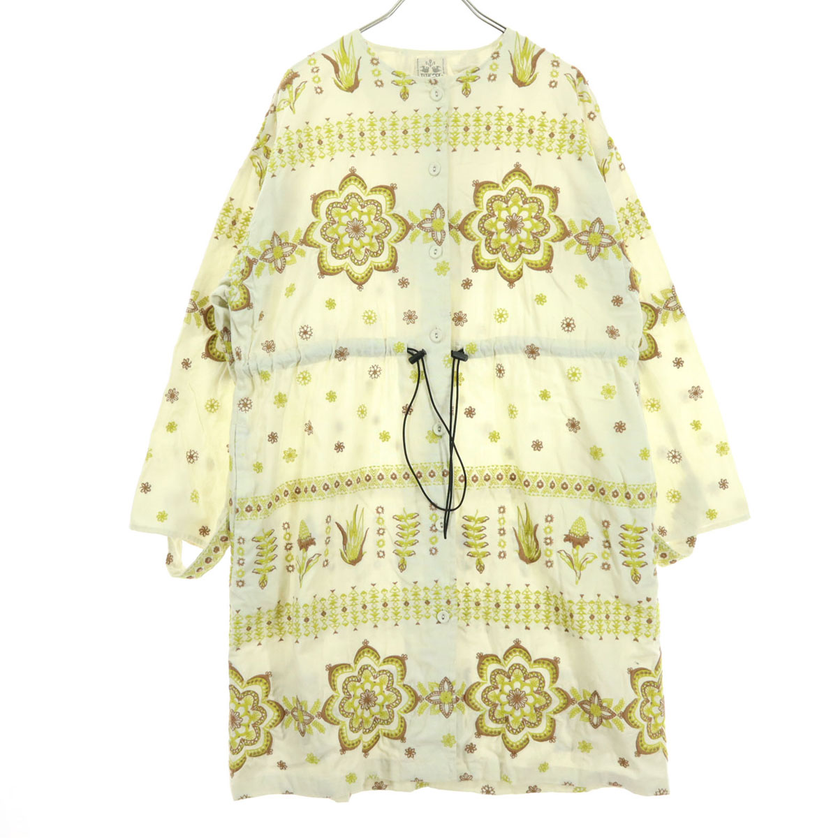 美品 TITICACA チチカカ 刺繍 長袖 膝丈 シャツワンピース F アイボリー レディース
