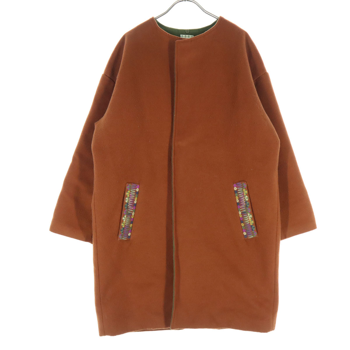 TITICACA チチカカ ウール ノーカラーコート F オレンジ系 メンズ