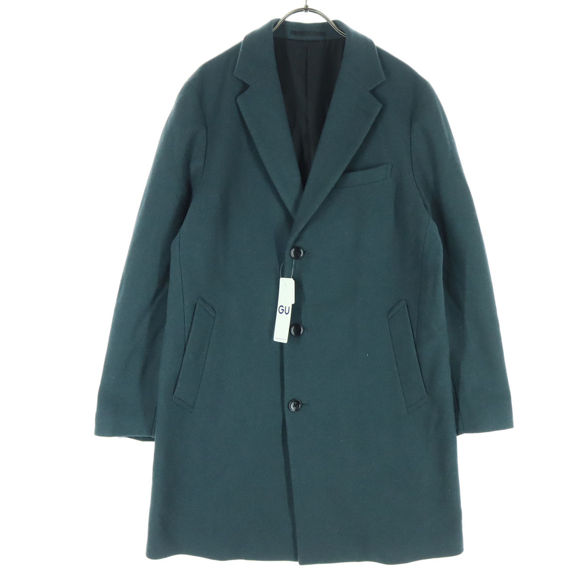 未使用 GU ジーユー 長袖 チェスターコート M グリーン メンズ