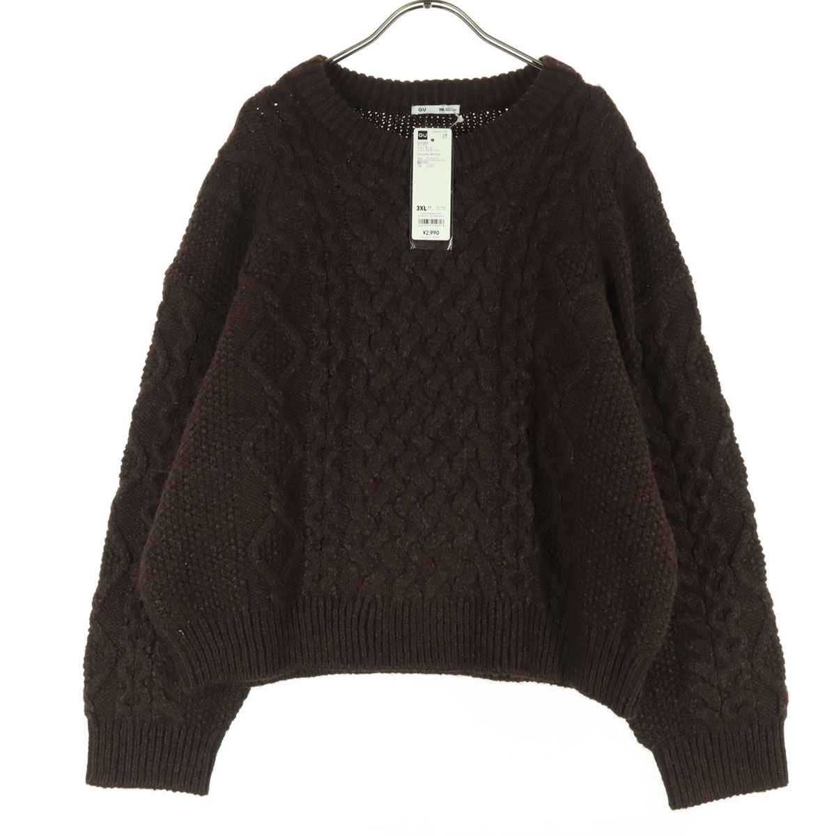 未使用 GU ジーユー 長袖 クルーネック ニット 3XL ブラウン レディース