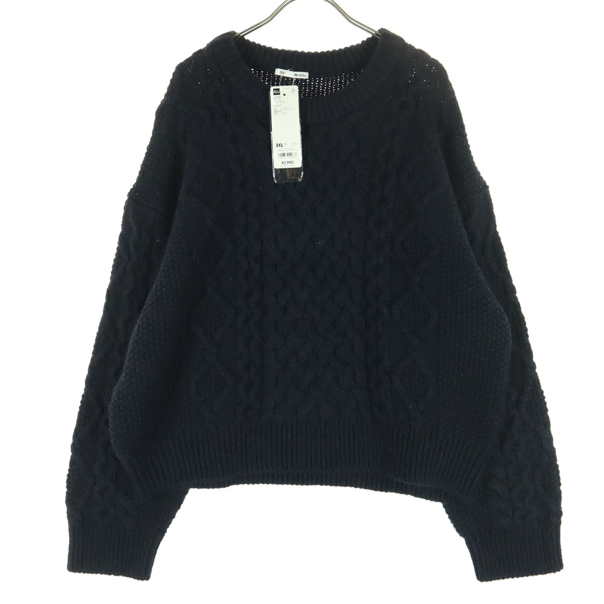 未使用 GU ジーユー 長袖 クルーネック ニット 3XL ブラック レディース