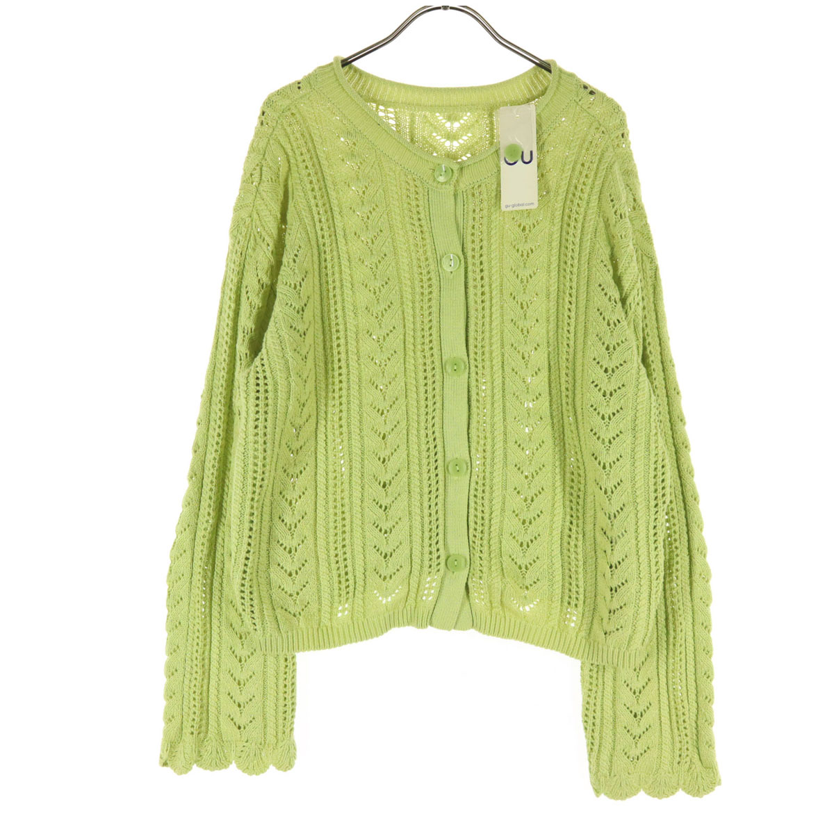 美品 GU ジーユー 長袖 ニットカーディガン L グリーン レディース