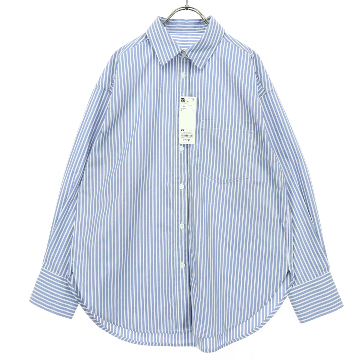 未使用 GU ジーユー ストライプ柄 長袖 オーバーサイズ シャツ XS ライトブルー レディース