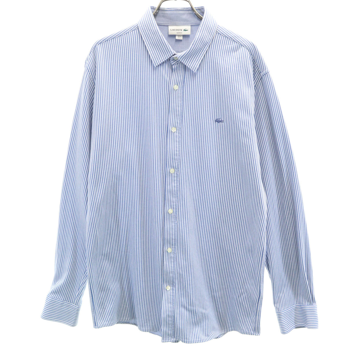 LACOSTE ラコステ ストライプ 長袖 シャツ L ブルー系 SLIM FIT メンズ