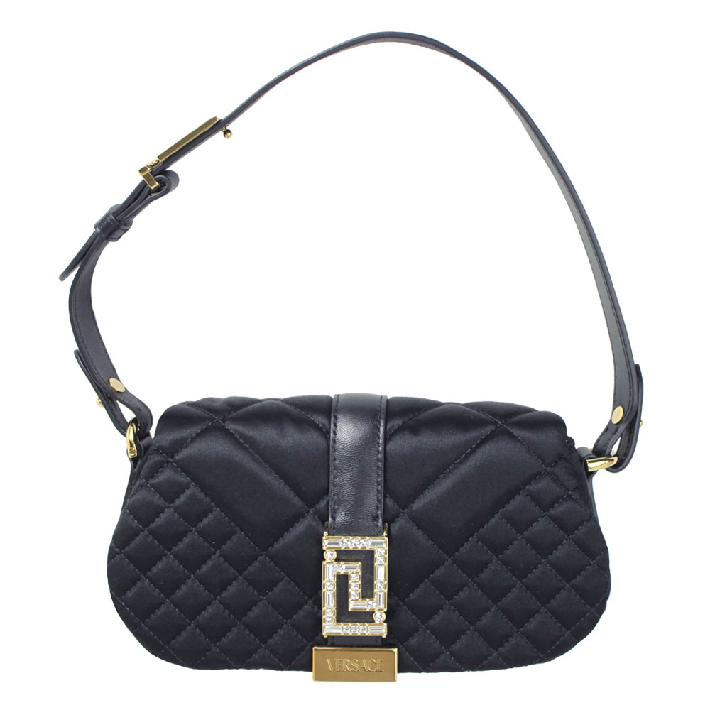 ヴェルサーチ バッグ レディース VERSACE セミショルダーバッグ グレカ ゴッデス クリスタル装飾 キルティング サテン ブラック 1010951