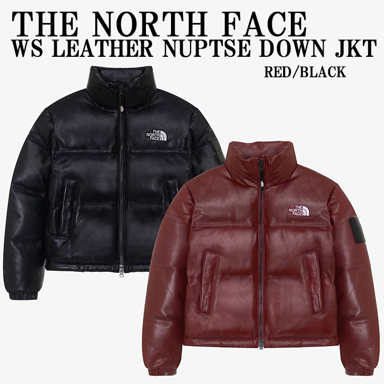 THE NORTH FACE ノースフェイス レディース レザー ダウンジャケット W'S LEATHER NUPTSE DOWN JACKET 本革 RED BLACK 数量限定 NJ1DQ91