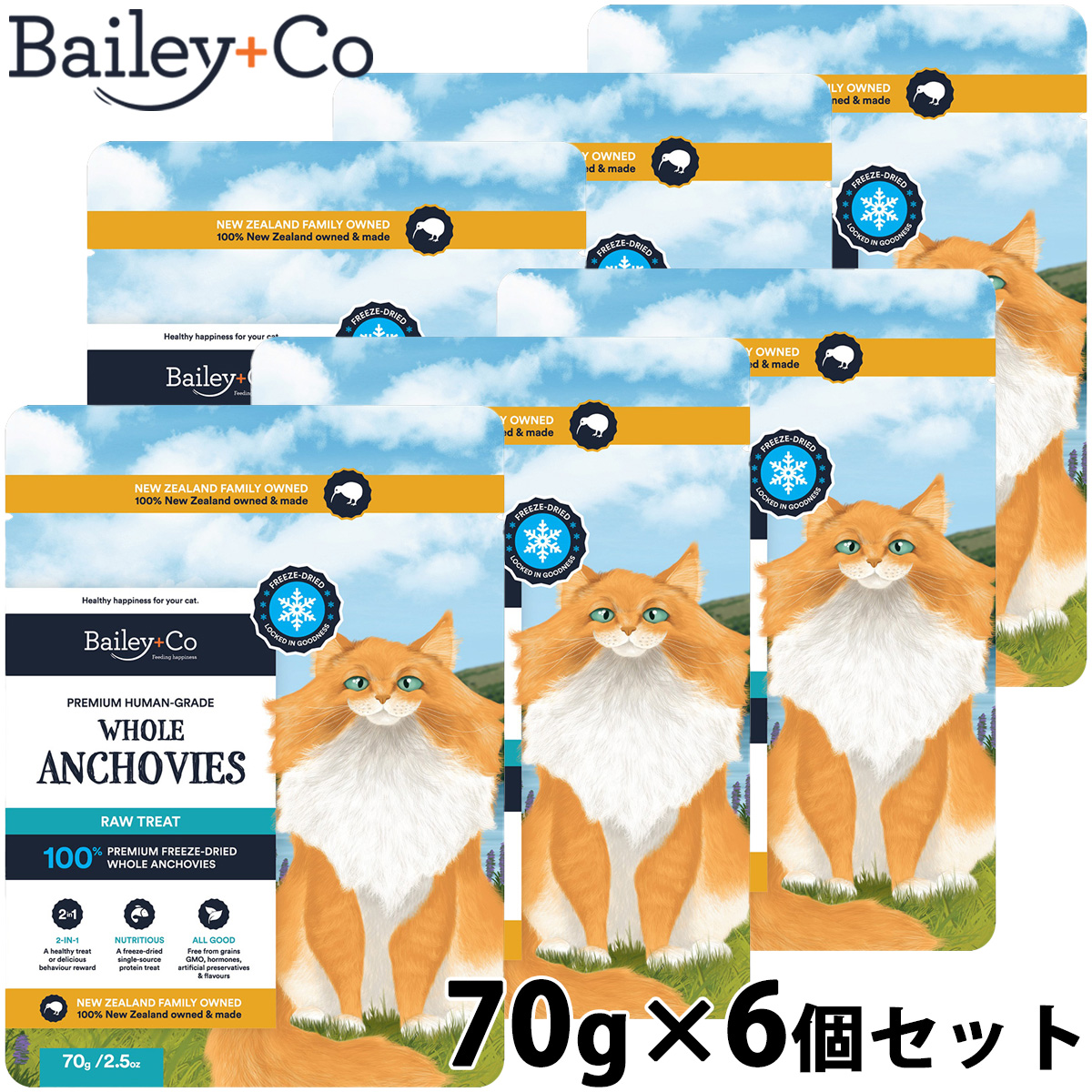 ベイリーコー Bailey+Co キャットトリーツ フリーズドライ 丸ごとアンチョビ 70g×6個セット