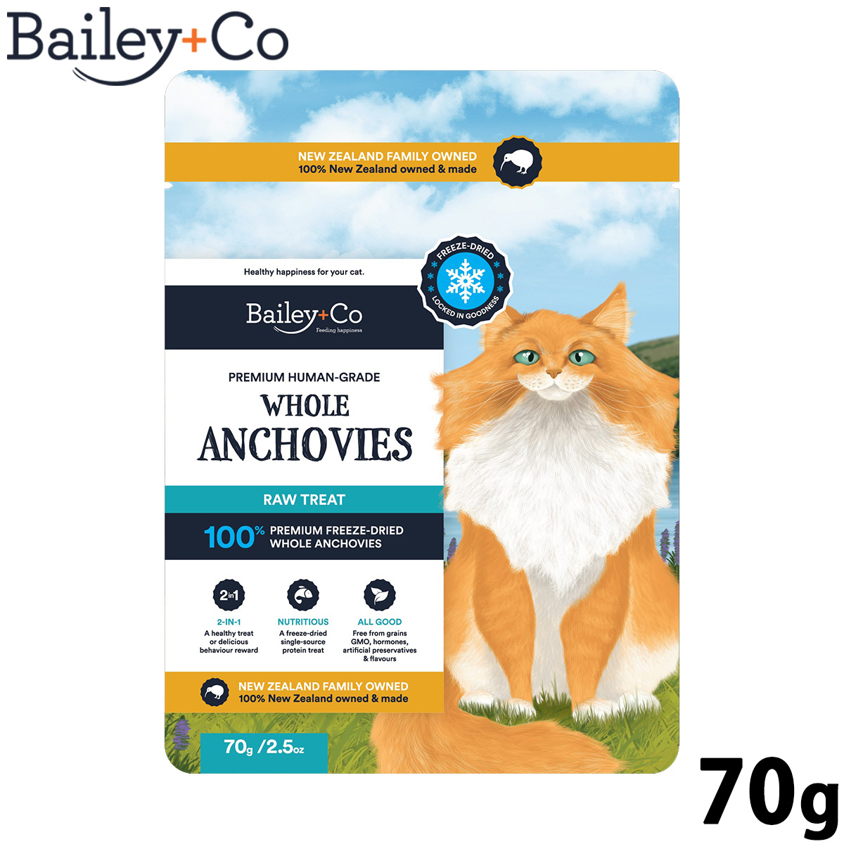 ベイリーコー Bailey+Co キャットトリーツ フリーズドライ 丸ごとアンチョビ 70g