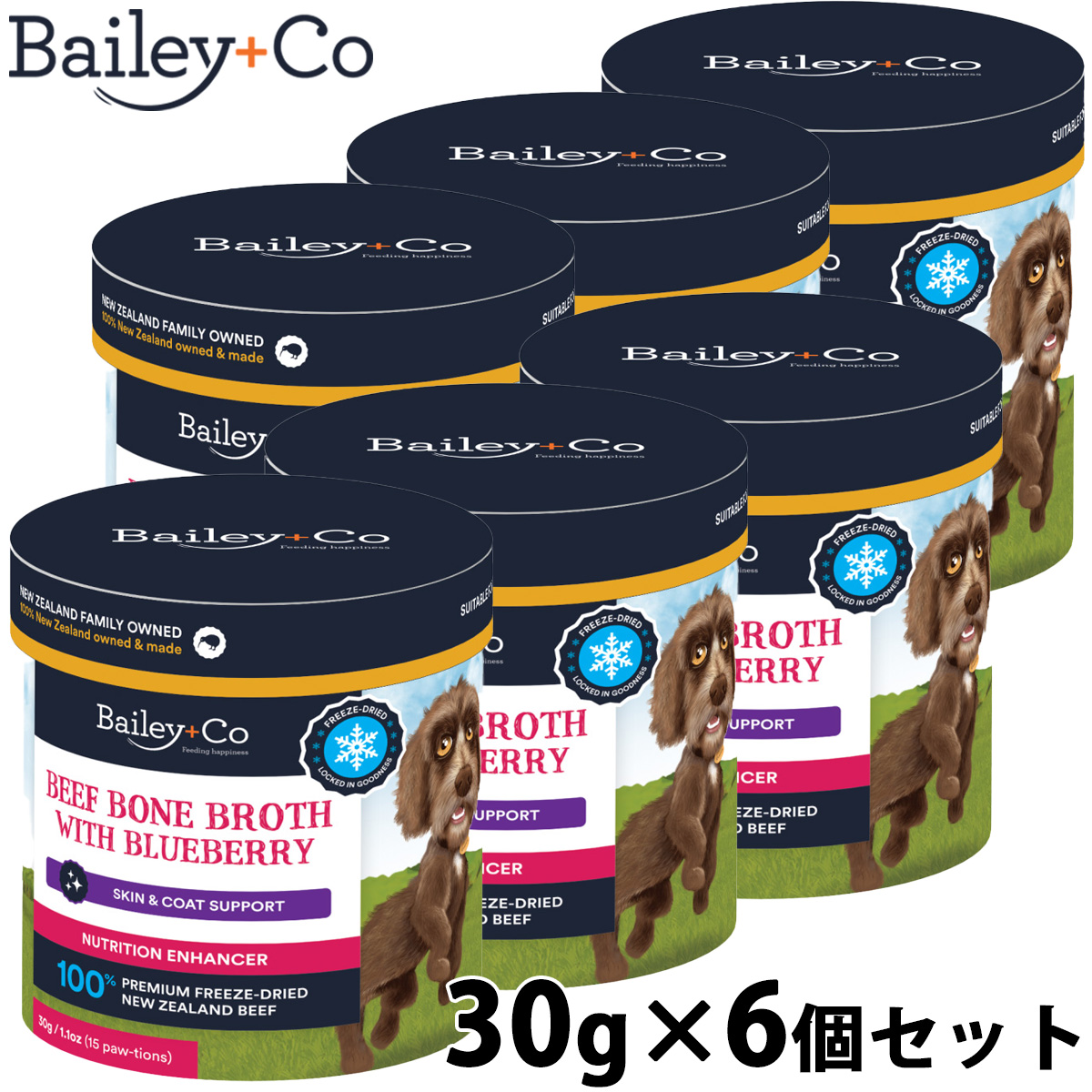 ベイリーコー Bailey＋Co フリーズドライ サプリメント ビーフ ボーン ブロス ブルーベリー 30g×6個セット