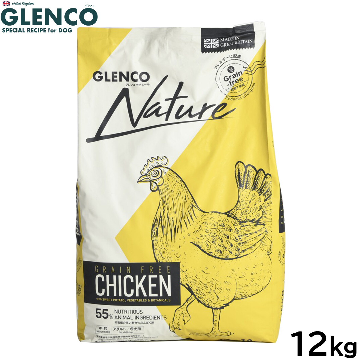 グレンコ GLENCO ドッグフード ナチュール グレインフリー アダルト チキン 中粒 成犬用 12kg