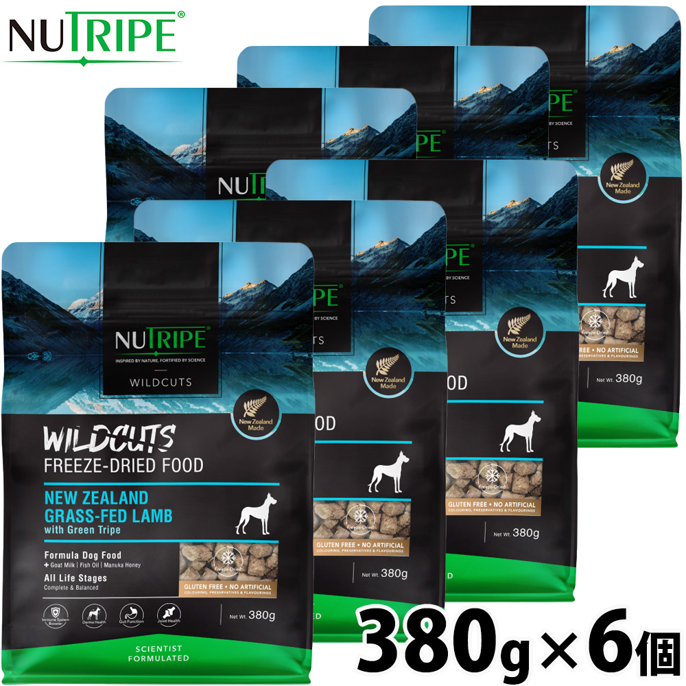 ニュートライプ NUTRIPE ドッグフード  ワイルドカット フリーズドライ キングサーモン＆ラムwithグリーントライプ 380g×6個