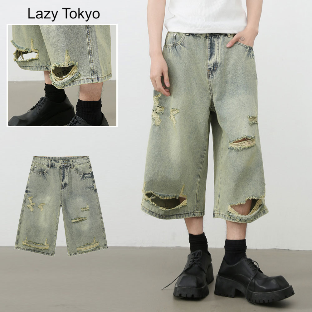 【商品説明】 SILVER BULLET(シルバーバレット)にLazy Tokyo【レイジートウキョウ】ダメージワイドハーフデニムパンツが入荷しました。 ■ヴィンテージ加工を盛り込んだ半端丈デニム ス