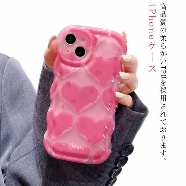 商品説明 クリア i Phoneケース うねうね なみなみ ピンク ハート柄 iphone14 plus iphone13pro max iphone12 ハート柄 韓国 シリコン 耐衝撃 かわ