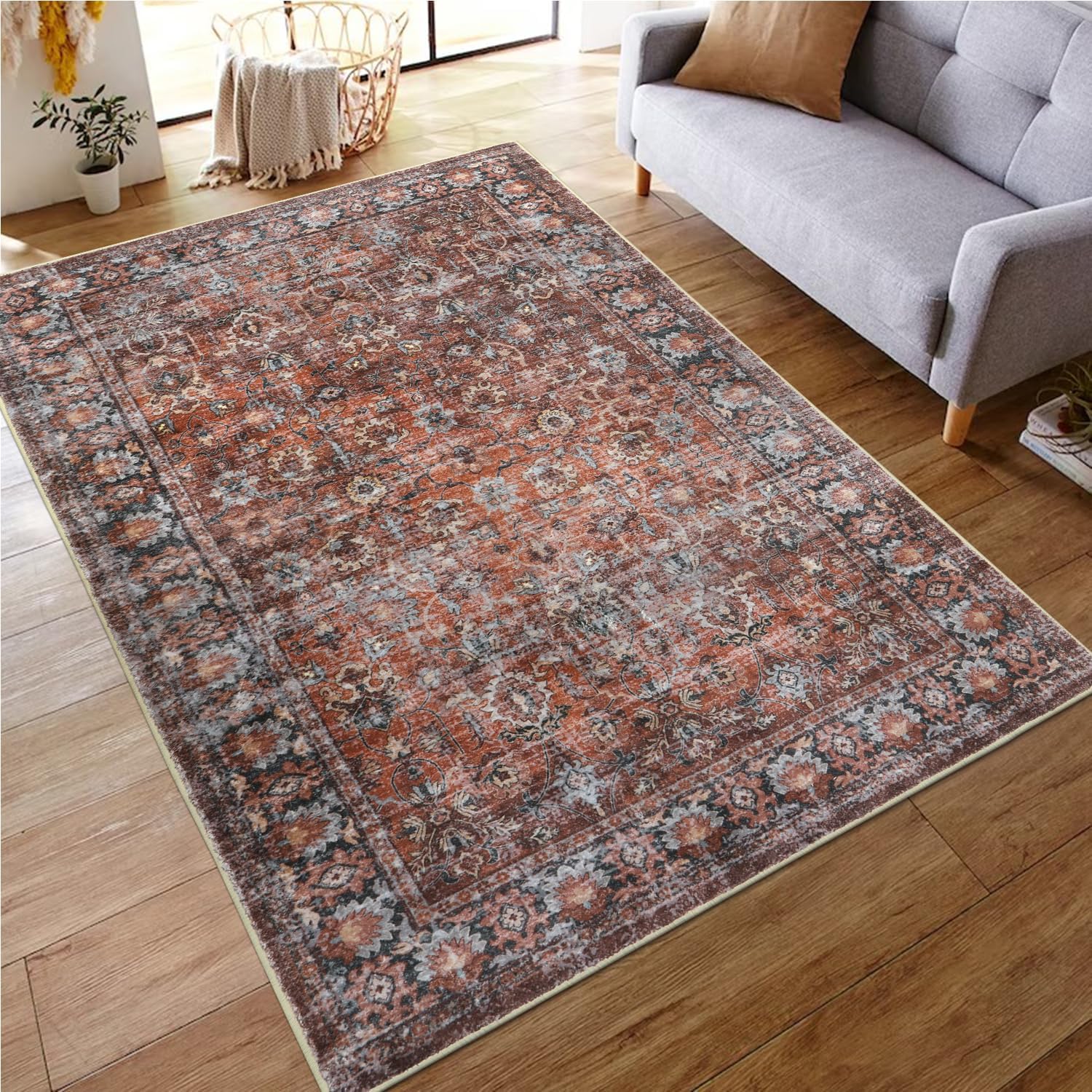 洗えるラグ 滑り止め 軽量 ペルシャ風 ホットカーペット対応 アンティーク 花柄 140×200cm