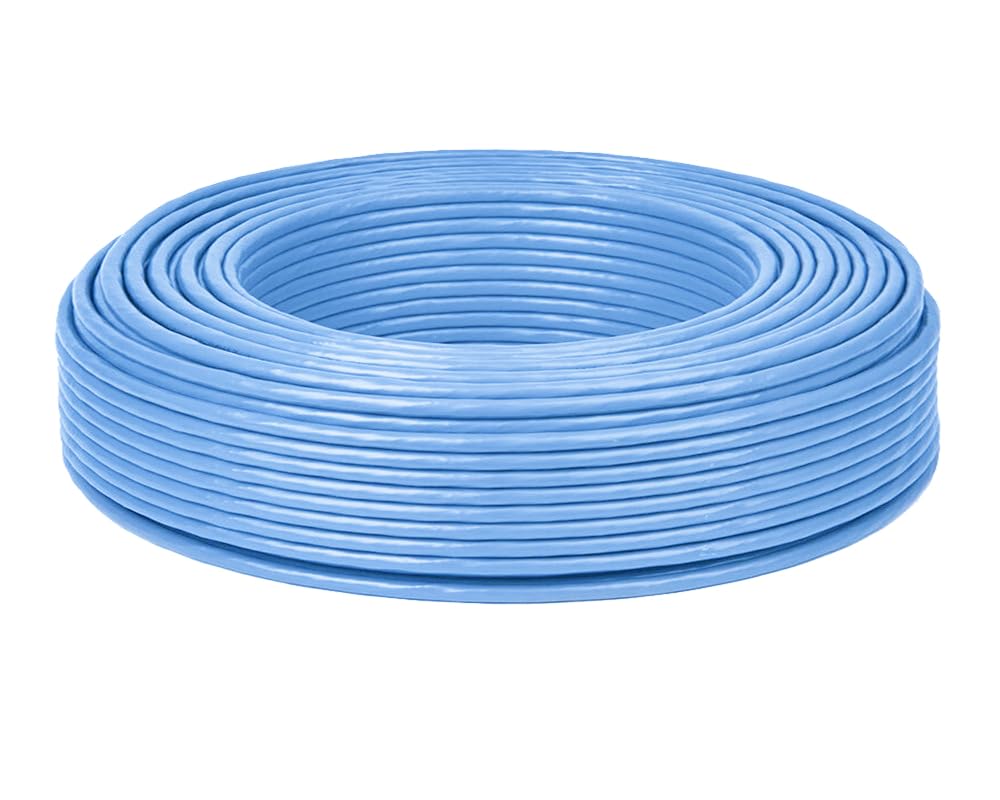 100m LANケーブル cat6 自作用 ランケーブル 企業用 工事用 単線 UTP 専用ピン付 Po E対応 青 適格請求書発行可コネクタは付いておりませんのでご注意願います。ケーブル両端にコネク