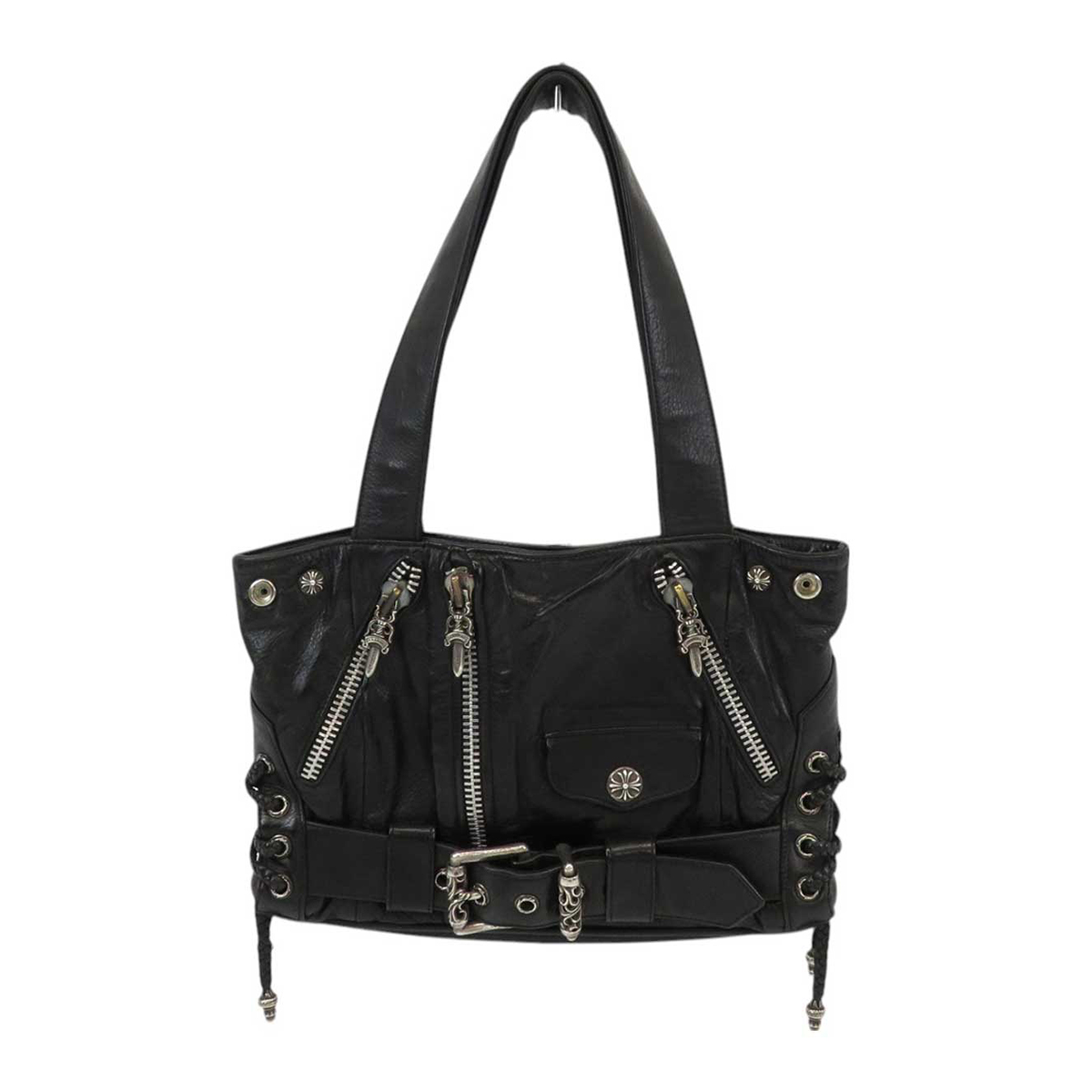 クロムハーツ レザー ライダース ハンドバッグ レザー SV925 ユニセックス ブラック CHROME HEARTS 中古 【アパレル・小物】