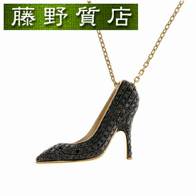 (新品仕上げ済)フェラガモ FERRAGAMO ミニチュアプレツィオーゼ パンプスモチーフ ネックレス K18YG × ブラックダイヤ 710035 530684 88