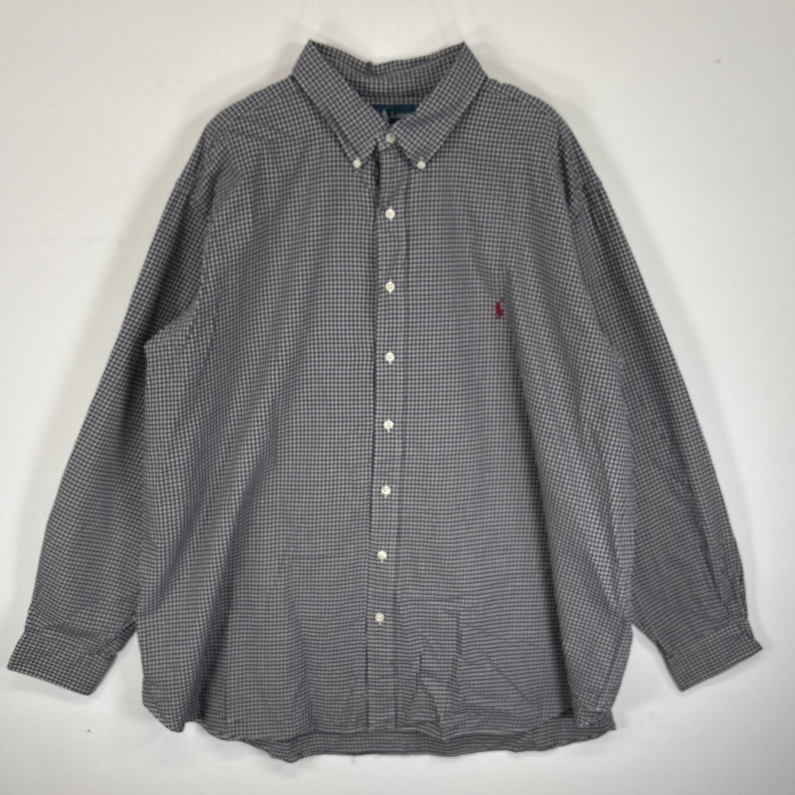 古着 ラルフローレン RALPH LAUREN 長袖シャツ ボタンダウンシャツ ワンポイント ロゴ 刺繍 大きいサイズ 3XB BIG ネイビー系 チェック