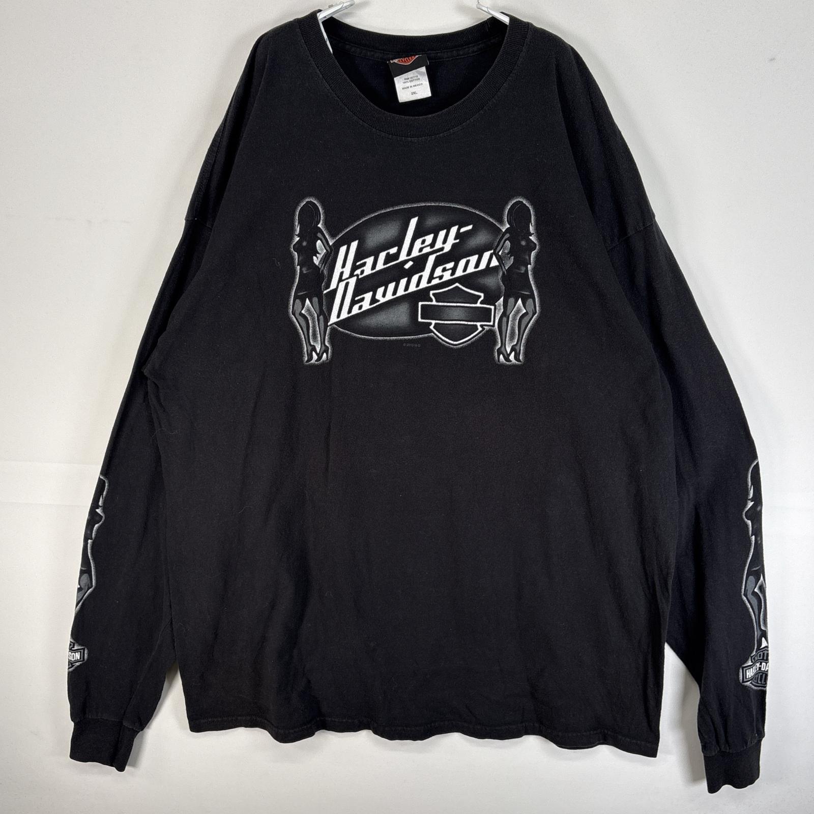 古着 ハーレーダビッドソン HARLEY DAVIDSON 長袖Tシャツ 両面 袖 プリント 大きいサイズ バイク 2XL ブラック メンズ