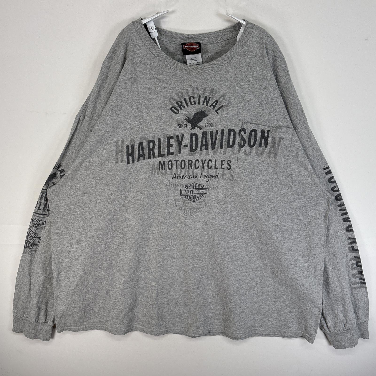 古着 ハーレーダビッドソン HARLEY DAVIDSON 長袖Tシャツ 両面 袖 プリント スカル 企業 大きいサイズ 3XL グレー メンズ