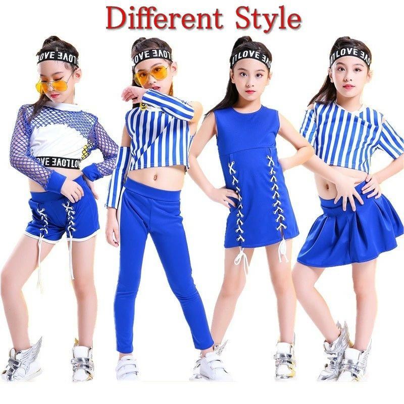 キッズ ダンス衣装 セットアップ 女の子 ヘソ出し ダンス衣装 スカート ブルー ガールズ チアダンス スカート パンツ 上下セット キッズ ダンス 衣装 ヒップホップ 衣装 激安 セール