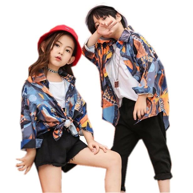 柄 シャツ 派手 黒パンツ キッズ ダンス衣装 ヒップホップ HIPHOP 花柄シャツ Tシャツ ズボン 練習着 男の子 女の子 子供 ダンスシャツ ジャズダンス ステージ衣装 110 120 130