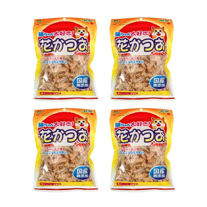 国産・無添加で安心！ くいしんぼ 花かつお。良質なかつお節のみを使用した花かつおです。高タンパク・低脂肪ですので、安心してお与えください。通常のと減塩の2種からお選びいただけます。減塩タイプは、当社従