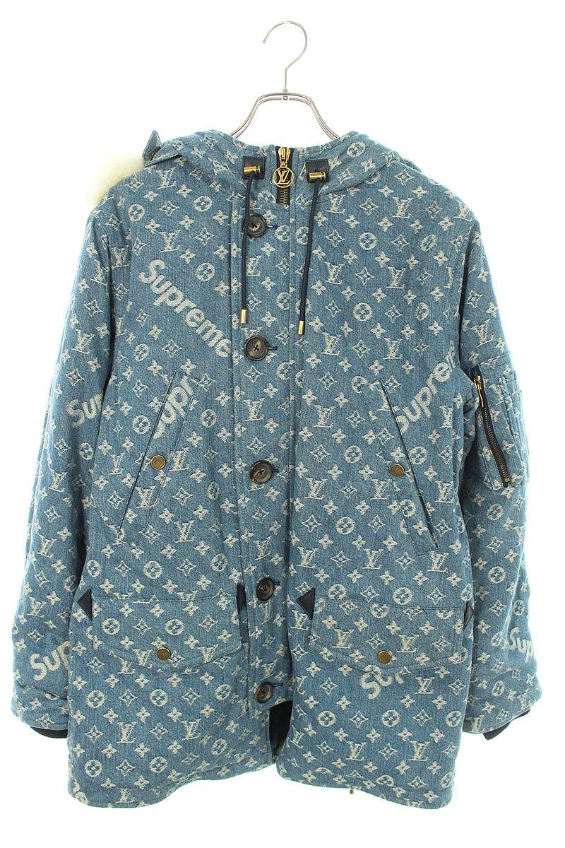 シュプリーム ルイヴィトン サイズ:44 17AW LV Jacquard Denim N-3B デニムモノグラムコヨーテファーN-3Bミリタリーコート 中古 OM10