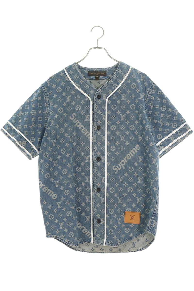 シュプリーム ルイヴィトン サイズ:XS 17AW LV Jacquard Denim Baseball Jersey モノグラムデニムベースボール半袖シャツ 中古 SB01