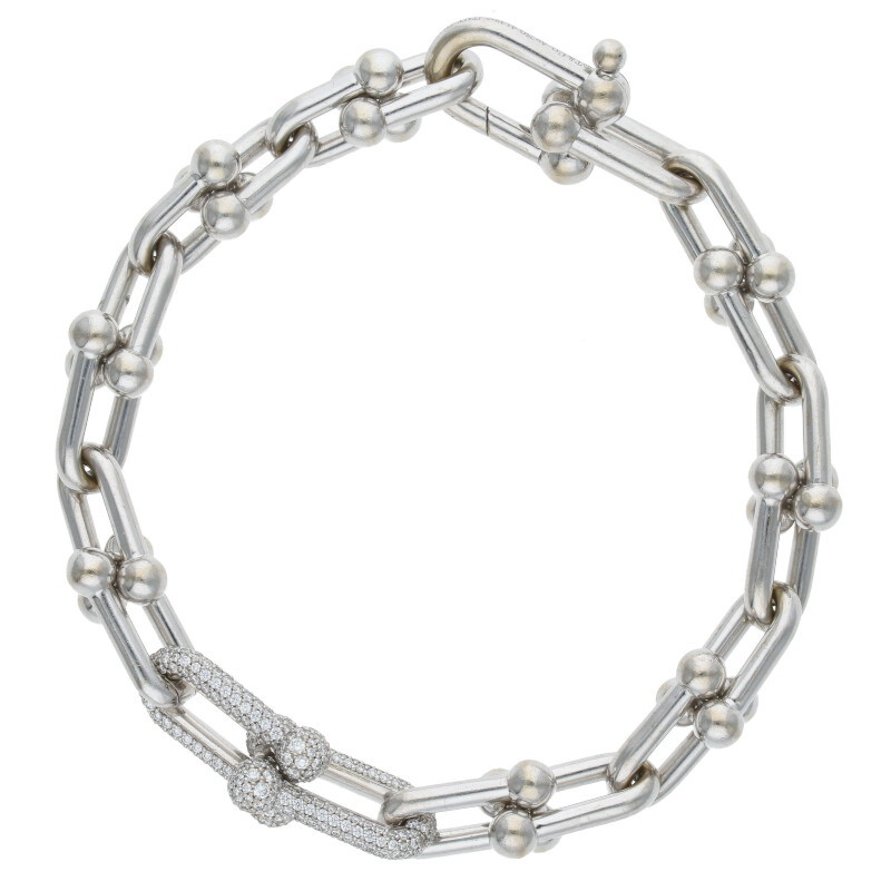 ティファニー サイズ:L HardWear ハードウェア K18WGダイヤミディアムリンクブレスレット 中古 SS13